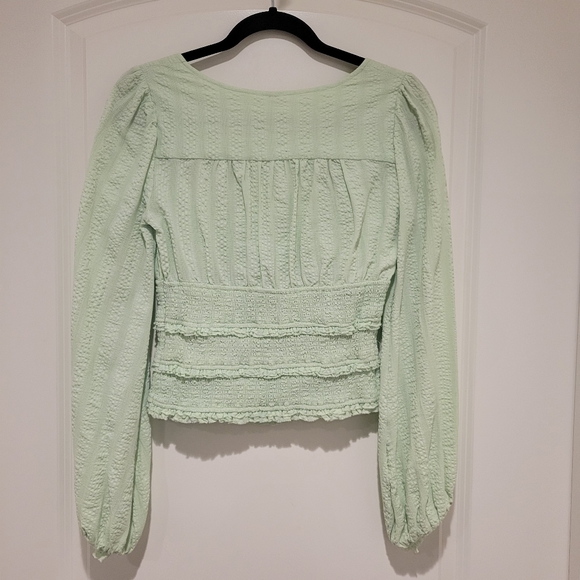 Free People Lolita Green Smocked Blouse XS # 611 - Picture 2 of 6